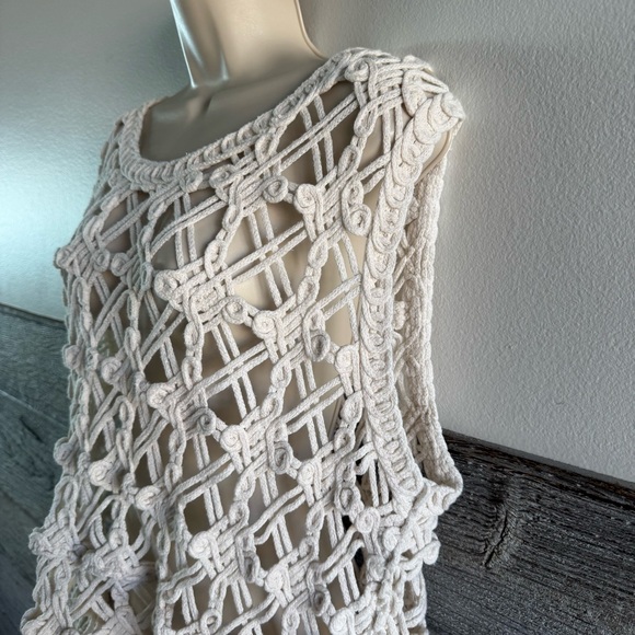 DKNY Jeans Women’s Macramé Knit Top 3X Beige Boho Festival Tank (F1) - Picture 2 of 10